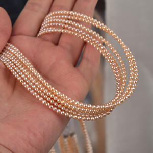 Collar de Perlas de Agua Dulce Natural de 3-4 mm, Cuentas Pequeñas de Arroz con Cadena para Clavícula, Collar de Perlas Brillantes - Product Image 1