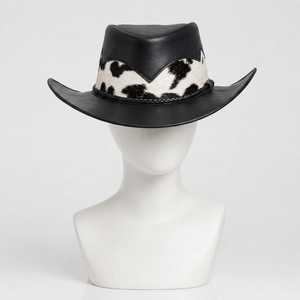 Chapeau de cowboy en cuir noir à motif vache, style western, unisexe, pour l'extérieur, toutes saisons, 56-58 cm, décontracté, adulte - Product Image 1