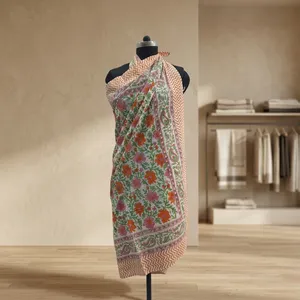Hand Block <b>Printed</b> Floral Cotton Fabric Multicolor <b>Botanical</b> Design 1 Breathable Anti-Bacterial for Kurti Saree Dressmaking - Product Image 5
