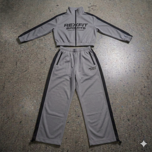 Chándal Deportivo Reflectante con Logotipo Personalizado Rexfit OEM, Chándal de Poliéster y Algodón para Hombre, Chándal de Dos Piezas con Cremallera y Estampado, Chándal Cortavientos para Hombre - Product Image 4