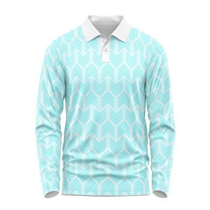 Polo à manches longues pour hommes, vente en gros, design personnalisé, polo de golf bleu à motifs de qualité supérieure, polo de sport respirant et à séchage rapide pour marque - Product Image 5