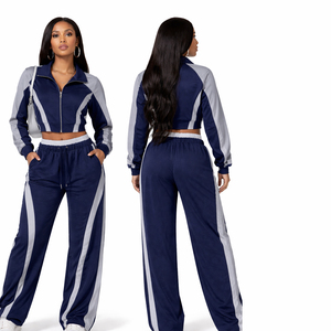 Wholesale Women 2 Piece Tracksuit Set Crop Zip Jacket and Jogger <b>Pants</b> Sportswear Fitness Outfit Casual Activewear Custom Logo - Product Image 5