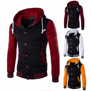 Blouson universitaire à capuche noir, rouge, blanc, orange pour homme, en coton molletonné, avec boutons-pression, style Letterman, fournisseur OEM - Product Image 1