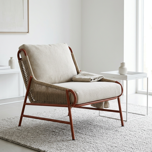 Contemporary Rattan <b>Garden</b> <b>Chair</b> Set with Beige Cushions Tapered Legs Outdoor Furniture Durable Aluminum Frame <b>Teak</b> Table - Product Image 4