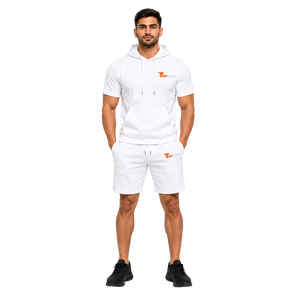 Ensemble sweat à capuche et short blanc pour homme en coton French Terry, tenue décontractée d'été pour l'entraînement, respirant - Product Image 1