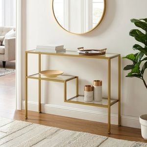 Table console en métal raffiné avec plateau en verre trempé, meuble d'appoint contemporain pour projets de décoration intérieure sophistiqués - Product Image 1