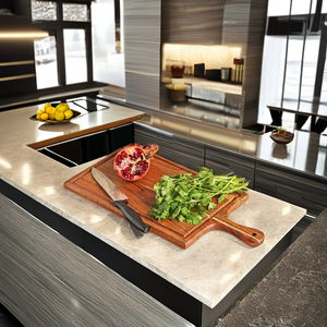 Planche à découper rectangulaire en bois d'acacia 16,5x7,8 pouces 1,5 cm d'épaisseur Poignée antidérapante Passe au lave-vaisselle pour cuisine Restaurant - Product Image 4