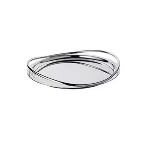 Serving <b>Tray</b> Round <b>Silver</b> Stainless Steel Platter Smooth <b>Mirror</b> Polish Surface Raised Double Wire Handle Serving <b>Tray</b> - Product Image 1
