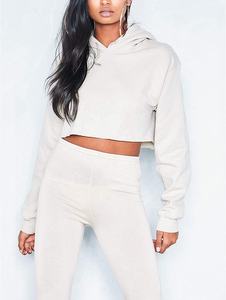 เสื้อครอปแขนยาวสำหรับผู้หญิง,เสื้อมีฮู้ดผ้าฝ้าย100% โพลีเอสเตอร์ทรงสั้นสำหรับผู้หญิง - Product Image 5