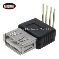 Adaptateur d'alimentation USB de type A à 4 broches femelles, personnalisé en gros, avec connecteur à 90 degrés, en PVC noir + alliage de cuivre PA