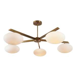 Mid Century Modern Brass Ceiling Light White Geometric Shade Indoor Living Room Fixture Remote <b>Controlled</b> - Product Image 5