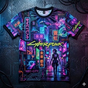 T-shirt Personalizzata con Stampa 3D in Sublimazione, 100% Cotone Lavorato a Maglia, Traspirante e ad Asciugatura Rapida, Estetica Cyberpunk Vibrante, Streetwear Neo-Tokyo - Product Image 6