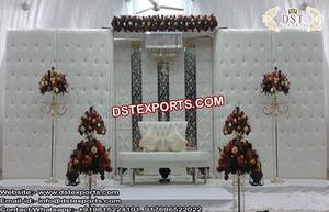 Amazing Indian Engagement Stage Leather Panels Wedding White Themed Leather <b>Backdrop</b> Wall Tufted Leather <b>Frame</b> for Wedding - Product Image 6