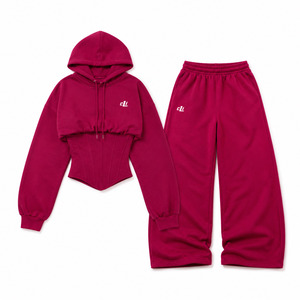 Urban Fashion Solid Color Oversized <b>Cropped</b> <b>Zip</b> <b>Up</b> Tracksuit Matching Casual Shorts Set 100% Cotton Heavy Fleece Cozy Loungewear - Product Image 1