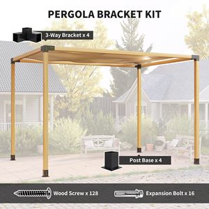 Kit Pergola in Legno da 8 Pezzi con Staffe Angolari a 3 e 4 Vie per Legname 4x4 (Misure Reali 3.6x3.6), Telaio in Lega Resistente - Product Image 4