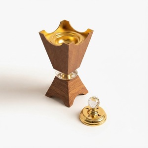 Brûleur à Bakhoor Arabe de Luxe en Bois, Fait Main, avec Incrustation Creuse en Métal Argenté, Mubkhar Traditionnel du Moyen-Orient pour Encens au Charbon d'Oud - Product Image 4