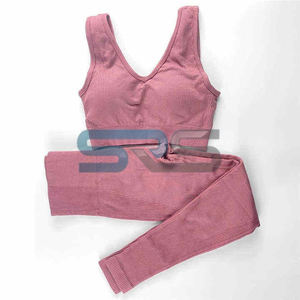 Nouvel ensemble de yoga pour femmes en coton uni, legging taille haute et brassière de sport, deux pièces, vêtements de fitness, vêtements de sport pour la gym, vente en gros - Product Image 2