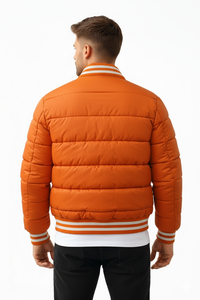 Chaqueta acolchada estilo universitario naranja para hombre, abrigo bomber con botones a presión, cuello acanalado, ropa de calle, ropa exterior - Product Image 5
