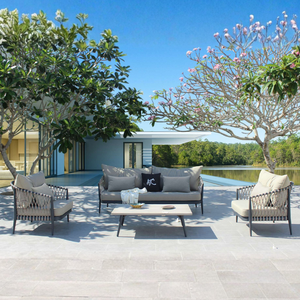 Contemporary Outdoor Rope <b>Sofa</b> Set With High-Density Foam Cushions For Villa Garden Patio Furniture <b>Waterproof</b> Design - Product Image 1