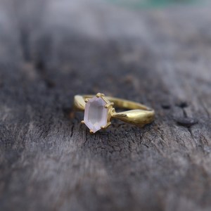 Rose <b>Quartz</b> Signet <b>Ring</b> Hexagon Cut 925 Sterling Silver 14K Gold Plated Wedding Band Handmade Gift For Her - Product Image 3
