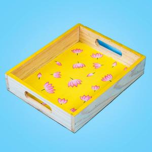 Plateau de rangement rectangulaire en bois avec motif floral, style moderne et luxueux, facile à nettoyer, pour la cuisine et le salon, outils inclus - Product Image 5