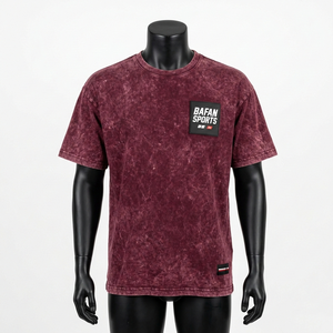 T-shirt pour homme en coton premium 240 GSM, jersey simple, délavé à l'acide, couleur bordeaux, logo personnalisé - Product Image 5