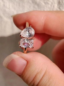 AFAR JEWELS 925 Sterling Silver Moissanite <b>Wedding</b> Engagement <b>Ring</b> Two Stone 14K Gold Plated Pear Cut <b>Cushion</b> Accent Luxury - Product Image 4