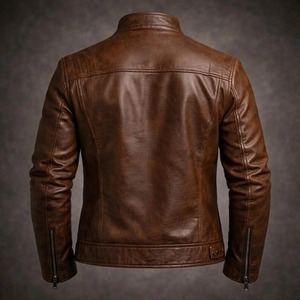 Vintage Brown <b>Leather</b> <b>Cafe</b> <b>Racer</b> <b>Jacket</b> for Men Retro Motorcycle <b>Jacket</b> - Product Image 2