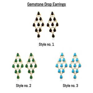 18K Gold Plated Wholesale <b>Drop</b> Earrings Green Onyx Multi Pear Gemstone Solid Brass Prong Set Jewelry Gifts - Product Image 6