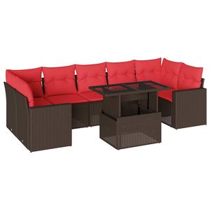 Set divano da giardino in Poly Rattan marrone 8 pezzi con cuscini eleganti mobili da esterno - Product Image 2