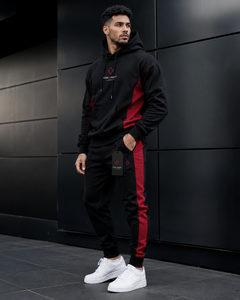 VIBE CRAFT Survêtement Homme Noir et Rouge en Polyester/Coton Léger à Séchage Rapide avec Capuche, Longueur Intégrale, Style Streetwear Respirant - Product Image 1