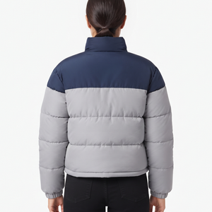 High Quality Women's Color Block Padded Jacket <b>Full</b> Zip Quilted Winter <b>Coat</b> Warm Polyester Filling Regular <b>Length</b> - Product Image 6