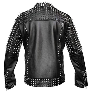 Chaqueta de Cuero Genuino con Tachuelas Plateadas, Estilo Urbano, Ecológica, Impermeable, Color Verde, Hecha a Mano, Estilo Punk con Púas, para Hombre - Product Image 2