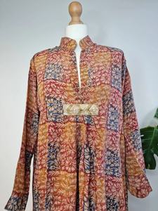 M/L Middy Crepe <b>Silk</b> <b>Dress</b> Recycled Indian Cotton <b>Kaftan</b> Breathable and Comfortable Daywear for Summer Casual Print Style - Product Image 2