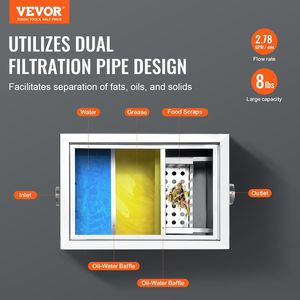 Trappola per Grasso in Acciaio Inox per Cucine Commerciali, 8 LBS, con Ingresso Laterale, 2.8 GPM, per Rifiuti Alimentari - Product Image 2