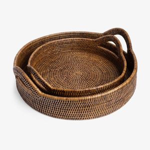 Handmade Woven Rattan Decorative Tray Oval Shape With Handle Bohemian Style Plant Fiber Craft For <b>Home</b> Decoration - Product Image 6