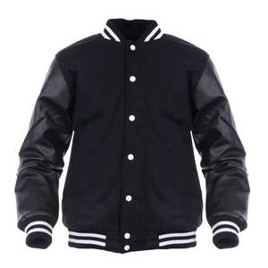 Chaqueta Bomber de Béisbol Varsity de Lana y Cuero Sintético de Piel de Vaca en Negro Multicolor para Hombre y Mujer - Product Image 1