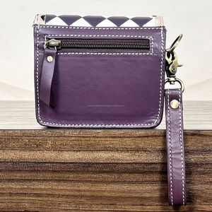 Hot-Selling Genuine Checkered Leather <b>Small</b> Coin <b>Purse</b> Cowhide Leather Mini Card Holder Money Bag With Wristlet Strap foe Women - Product Image 5