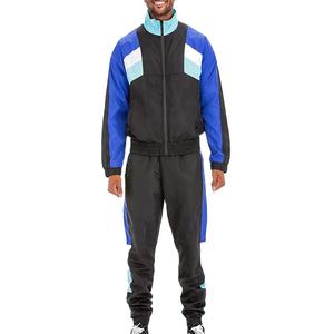 Ensemble de survêtement athlétique deux pièces pour homme, veste coupe-vent à capuche zippée colorblock avec pantalon de survêtement assorti, tenue d'entraînement légère - Product Image 1