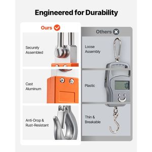 Báscula Digital para Grúa con Capacidad Máxima de 1100 Lbs/500 kg, Báscula Colgante Industrial de Alta Resistencia con Carcasa de Aluminio Fundido y Pantalla LCD - Product Image 3