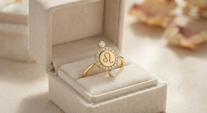 Fast Ship Yellow Gold Leo Zodiac <b>Diamond</b> <b>Ring</b> With Round Brilliant Cut <b>Diamonds</b> Classic Signet Jewelry For Women Everyday Wear - Product Image 3