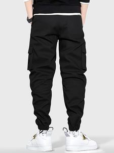 Pantalon cargo décontracté en toile pour homme, coupe ajustée |   Sac de randonnée écologique multi-poches, taille élastique avec cordon de serrage, anti-plis - Product Image 4