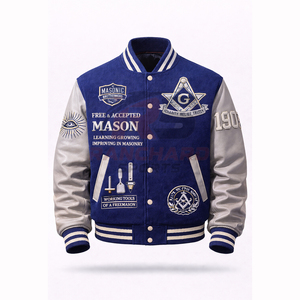Chaqueta Universitaria Personalizada de Estilo Masónico – Cuerpo de Lana Premium con Mangas de Cuero PU y Símbolos Bordados - Product Image 1