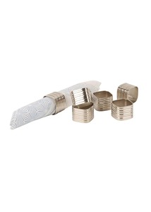 Elegant Silver Ribbed <b>Square</b> Napkin Rings <b>Set</b> of 6 For Modern Table Decor Contemporary Textured Silver <b>Square</b> Napkin Holder - Product Image 5