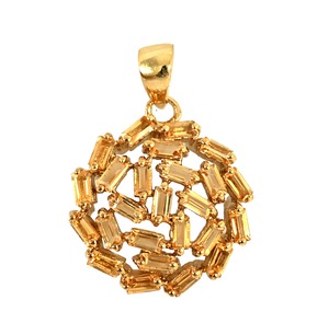 Pendentif de luxe en argent sterling 925 plaqué or jaune avec pierres précieuses baguette et grappe ronde pour femme, bijou tendance - Product Image 1