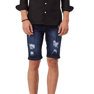 Shorts en jean déchirés pour hommes, coupe slim, gris délavé, décontractés d'été, en coton, longueur genou - Product Image 2
