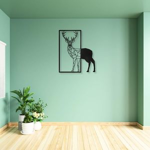 Art mural géométrique moderne en métal en forme de cerf |   Décoration murale minimaliste en forme de cerf encadrée |   Décoration murale animale découpée au laser noire pour salon - Product Image 3