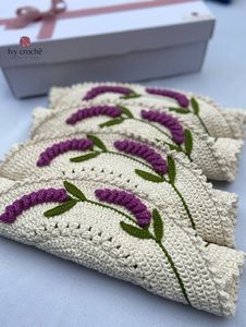 Charming Crochet Lavender Flower Coasters Set Cream PurpleHandmade Cotton Yarn Heat Resistant Boho <b>Kitchen</b> Tea Coffee Decor - Product Image 2