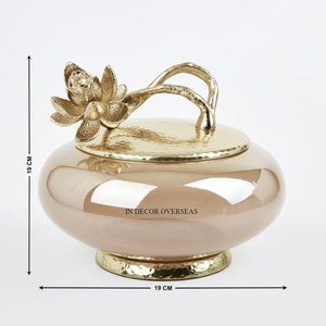 Nouveauté : Pots de conservation alimentaire de luxe en verre et métal, avec couvercle supérieur en laiton finition antique, design feuilles, qualité supérieure, en provenance d'Inde. - Product Image 6