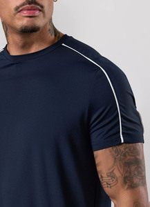 Wholesale Custom Logo <b>Navy</b> Men's T-Shirt & Shorts <b>Set</b> With Piping Breathable Fabric 2 Pieces Summer <b>Sets</b> <b>Gym</b> Wortout <b>Set</b> For Men - Product Image 6